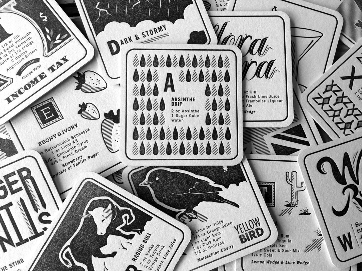 The Mixed Up Alphabet of Cocktails Letterpress Coaster Set