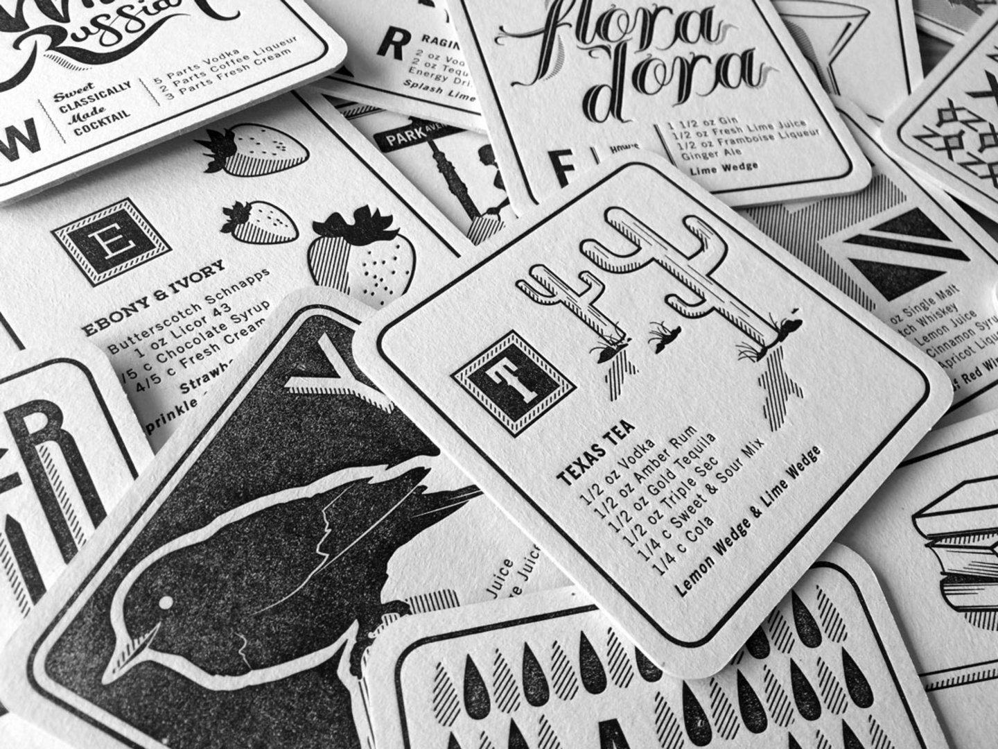The Mixed Up Alphabet of Cocktails Letterpress Coaster Set