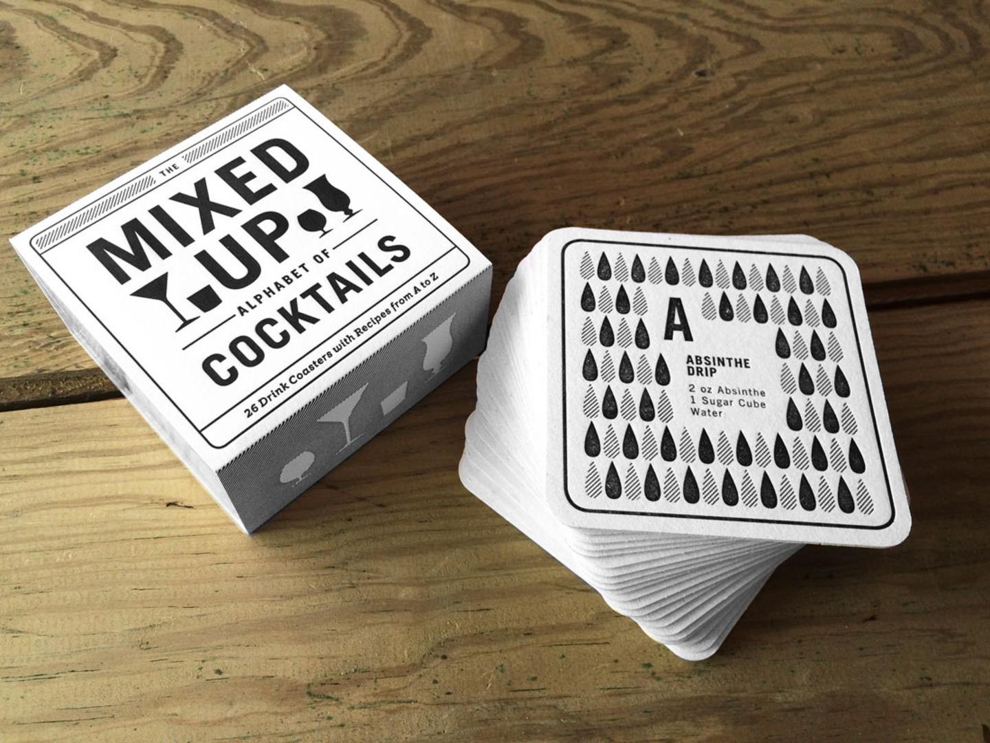 The Mixed Up Alphabet of Cocktails Letterpress Coaster Set